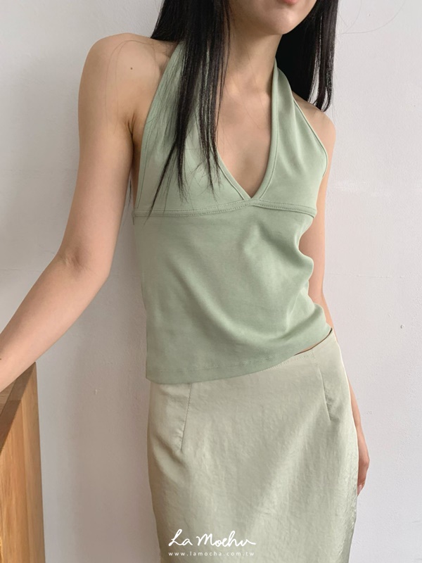 掛脖美背滾邊棉質背心